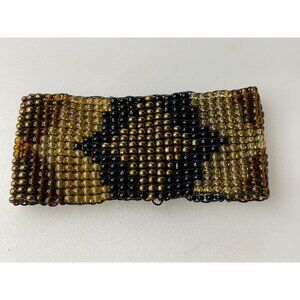 Vintage Seed Bead Loom Bracelet Stretch Geometric Pattern